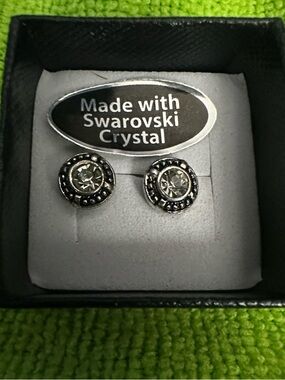 Swarovski Silver-Tone Clear Crystal Round Stud Earrings